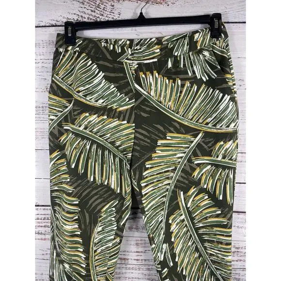 Lemon Way Pants Womens 16P Green Palm Frond Print Capri Stretch Tropical Cropped - Picture 2 of 9
